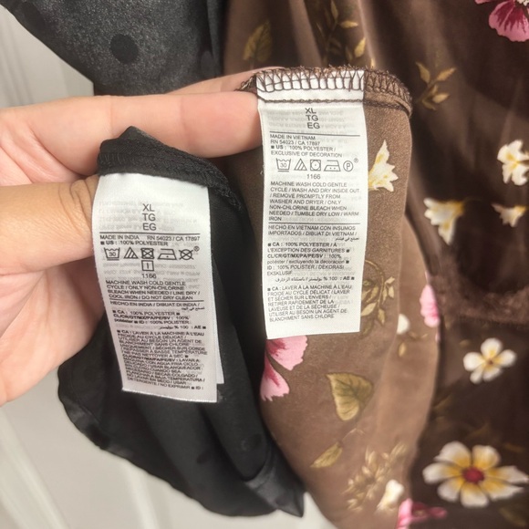 2 - Old Navy Satin Babydoll Tank Top XL Y2K Brown Floral Lace Black Polka Dot - Picture 7 of 7